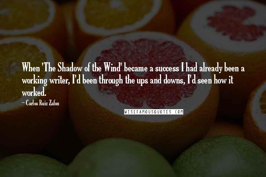 Carlos Ruiz Zafon Quotes: When 'The Shadow of the Wind' became a success I had already been a working writer, I'd been through the ups and downs, I'd seen how it worked.