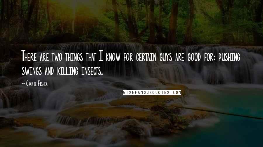 Carrie Fisher Quotes: There are two things that I know for certain guys are good for: pushing swings and killing insects.