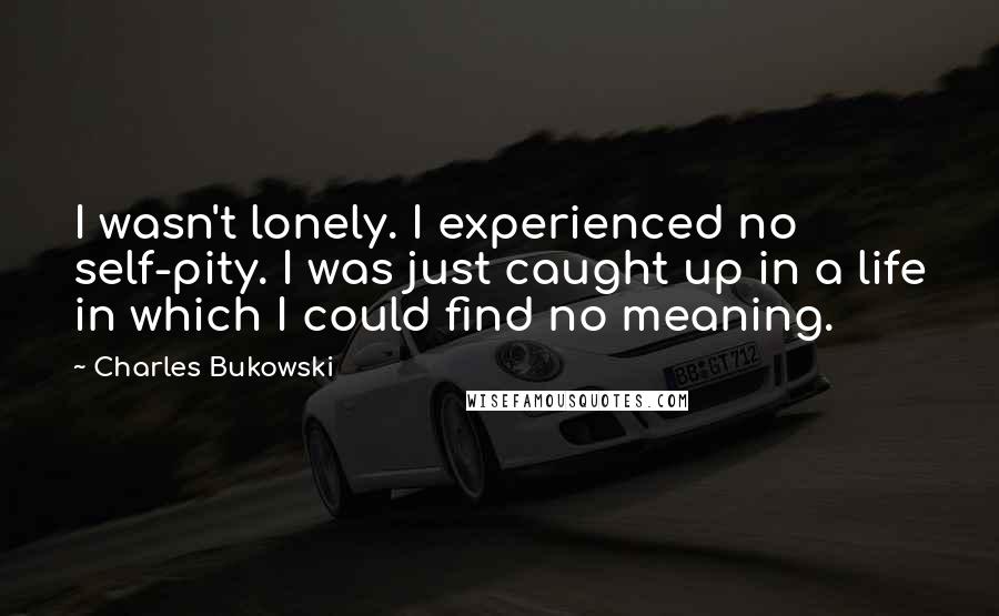 Charles Bukowski Quotes: I wasn't lonely. I experienced no self-pity. I was just caught up in a life in which I could find no meaning.