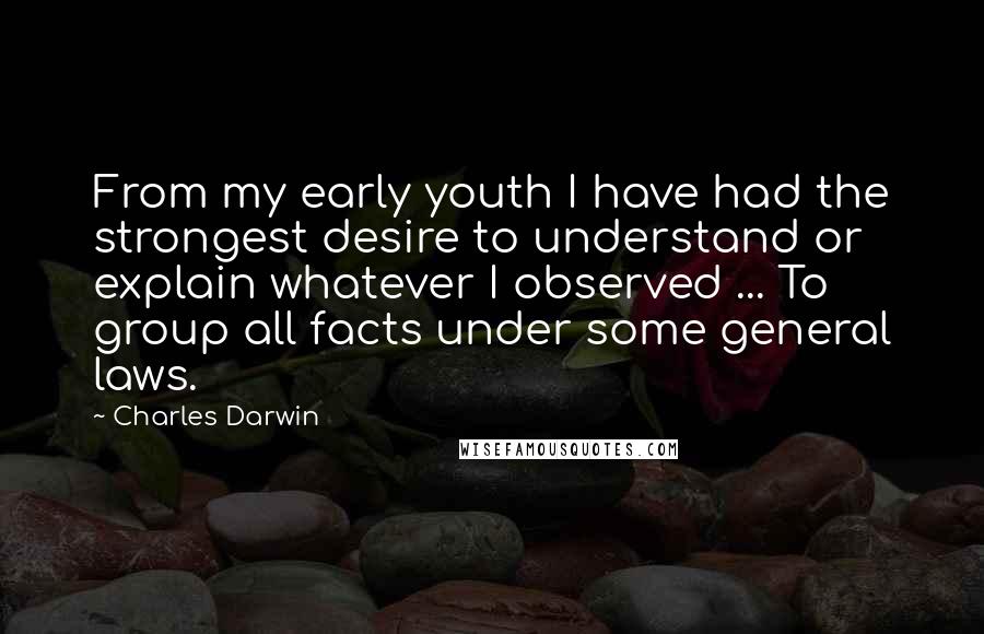 Charles Darwin Quotes: From my early youth I have had the strongest desire to understand or explain whatever I observed ... To group all facts under some general laws.