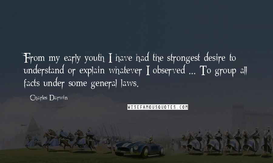 Charles Darwin Quotes: From my early youth I have had the strongest desire to understand or explain whatever I observed ... To group all facts under some general laws.