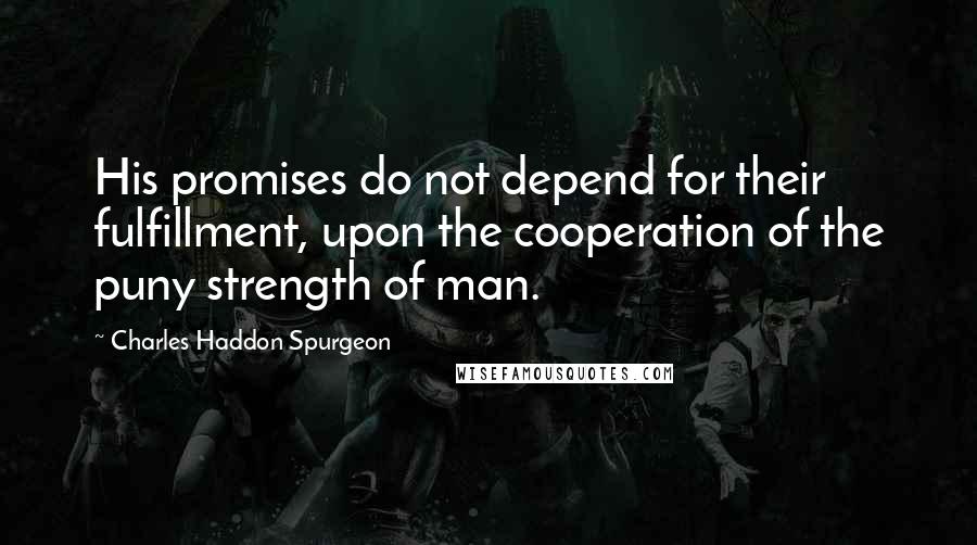 Charles Haddon Spurgeon Quotes: His promises do not depend for their fulfillment, upon the cooperation of the puny strength of man.