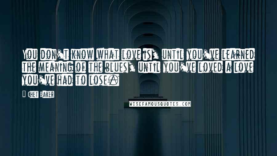 Chet Baker Quotes: You don't know what love is, until you've learned the meaning of the blues, until you've loved a love you've had to lose.