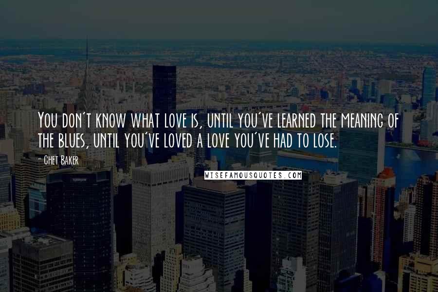 Chet Baker Quotes: You don't know what love is, until you've learned the meaning of the blues, until you've loved a love you've had to lose.