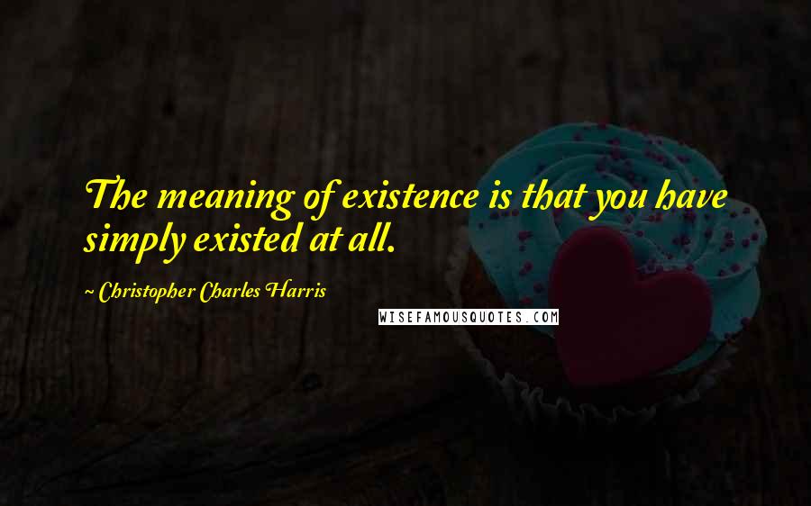 Christopher Charles Harris Quotes: The meaning of existence is that you have simply existed at all.