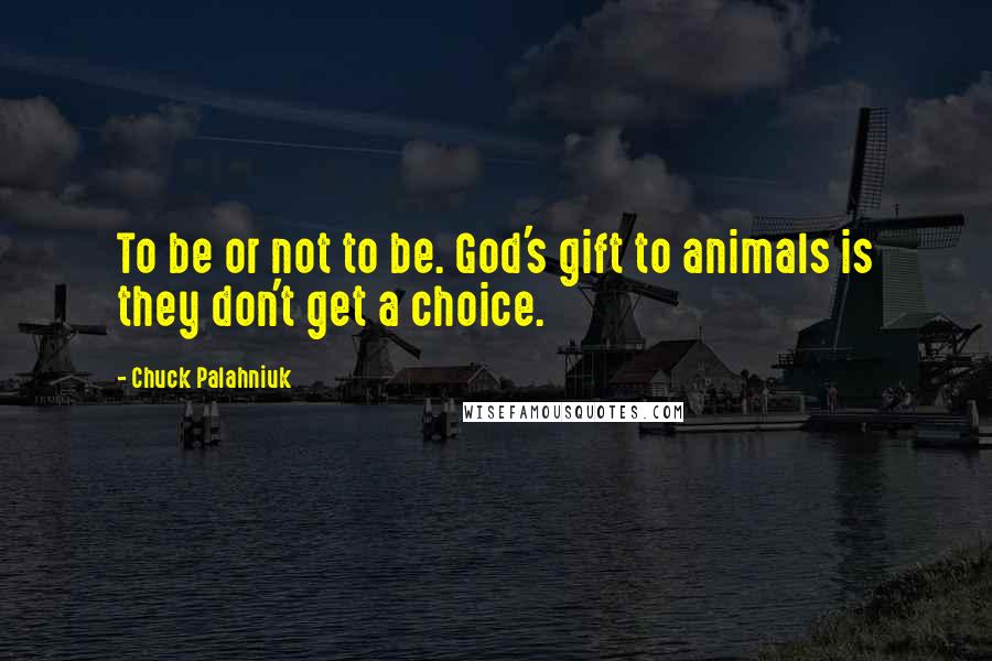 Chuck Palahniuk Quotes: To be or not to be. God's gift to animals is they don't get a choice.