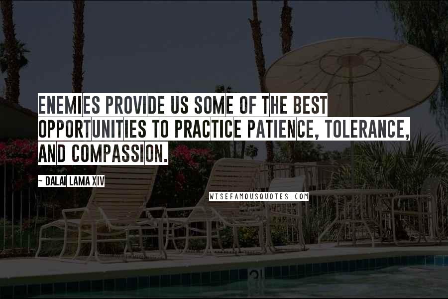 Dalai Lama XIV Quotes: Enemies provide us some of the best opportunities to practice patience, tolerance, and compassion.