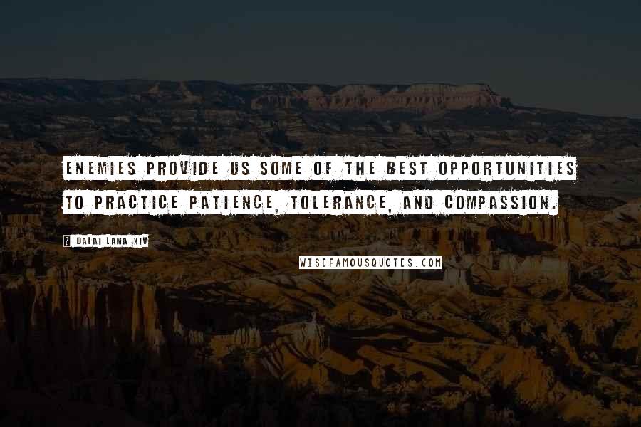 Dalai Lama XIV Quotes: Enemies provide us some of the best opportunities to practice patience, tolerance, and compassion.