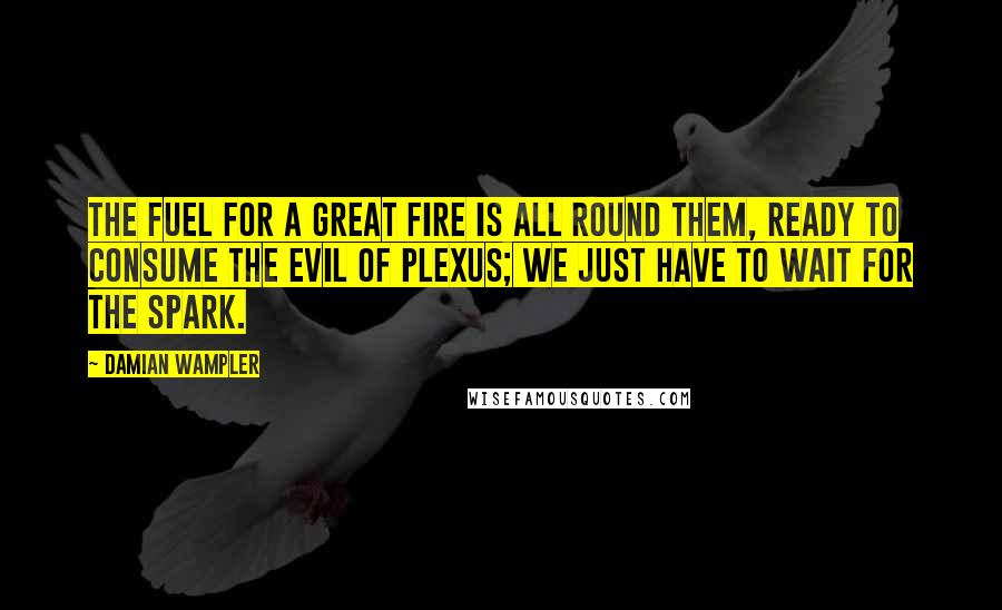 Damian Wampler Quotes: The fuel for a great fire is all round them, ready to consume the evil of Plexus; we just have to wait for the spark.