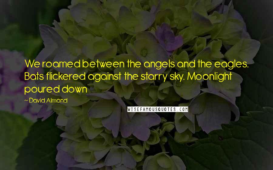 David Almond Quotes: We roamed between the angels and the eagles. Bats flickered against the starry sky. Moonlight poured down