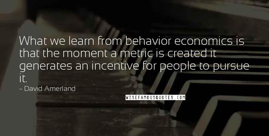 David Amerland Quotes: What we learn from behavior economics is that the moment a metric is created it generates an incentive for people to pursue it.