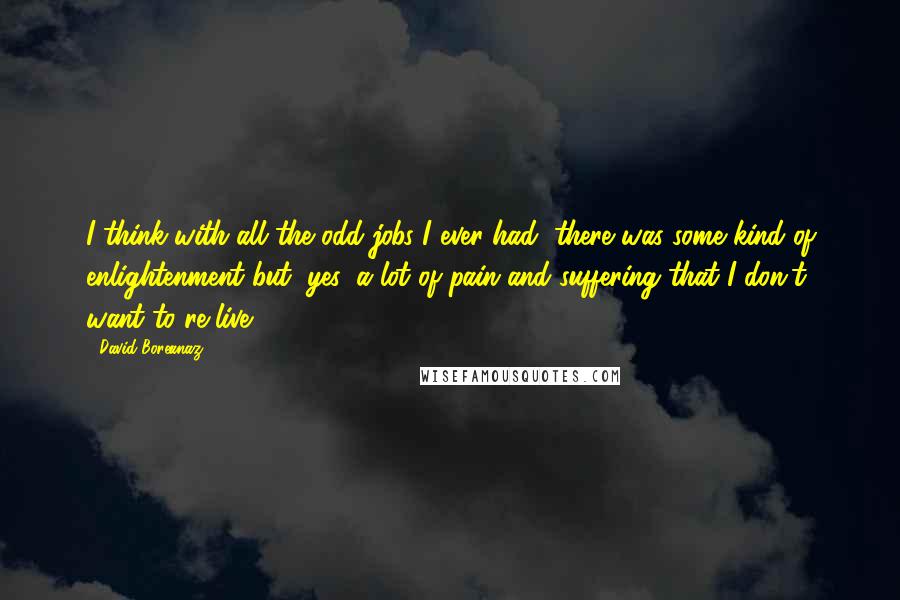 David Boreanaz Quotes: I think with all the odd jobs I ever had, there was some kind of enlightenment but, yes, a lot of pain and suffering that I don't want to re-live.