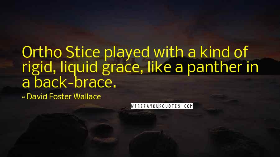 David Foster Wallace Quotes: Ortho Stice played with a kind of rigid, liquid grace, like a panther in a back-brace.