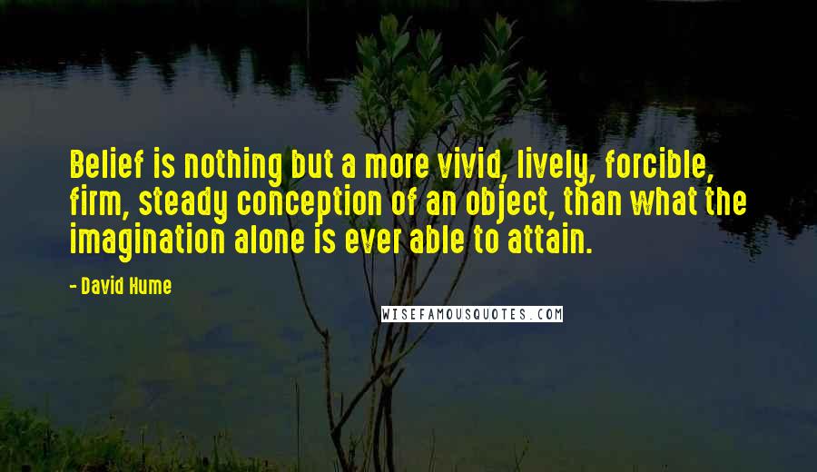 David Hume Quotes: Belief is nothing but a more vivid, lively, forcible, firm, steady conception of an object, than what the imagination alone is ever able to attain.