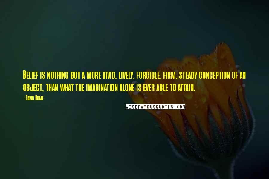 David Hume Quotes: Belief is nothing but a more vivid, lively, forcible, firm, steady conception of an object, than what the imagination alone is ever able to attain.