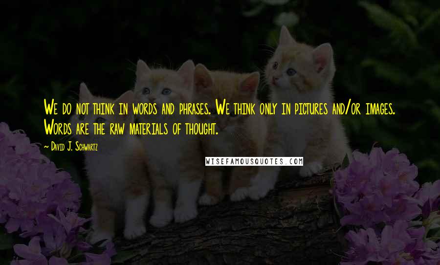 David J. Schwartz Quotes: We do not think in words and phrases. We think only in pictures and/or images. Words are the raw materials of thought.