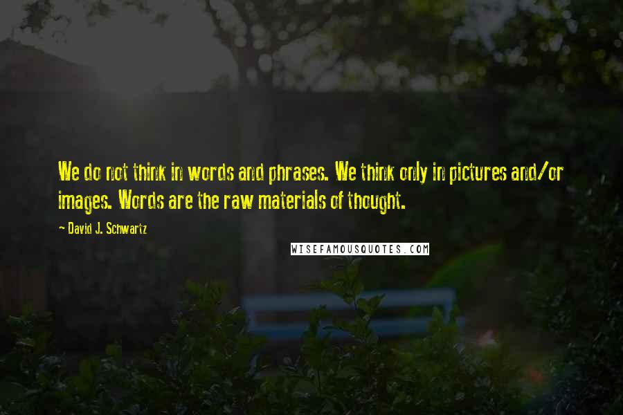 David J. Schwartz Quotes: We do not think in words and phrases. We think only in pictures and/or images. Words are the raw materials of thought.