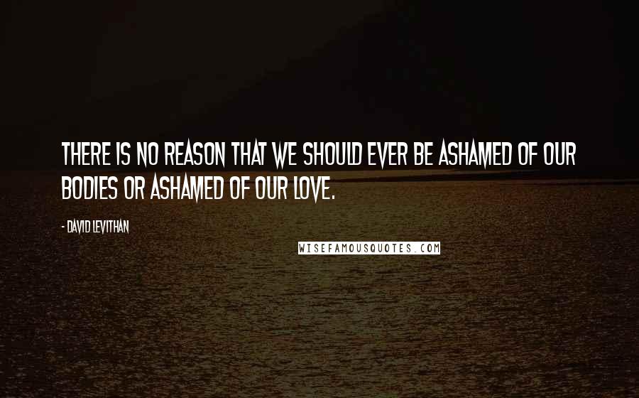 David Levithan Quotes: There is no reason that we should ever be ashamed of our bodies or ashamed of our love.