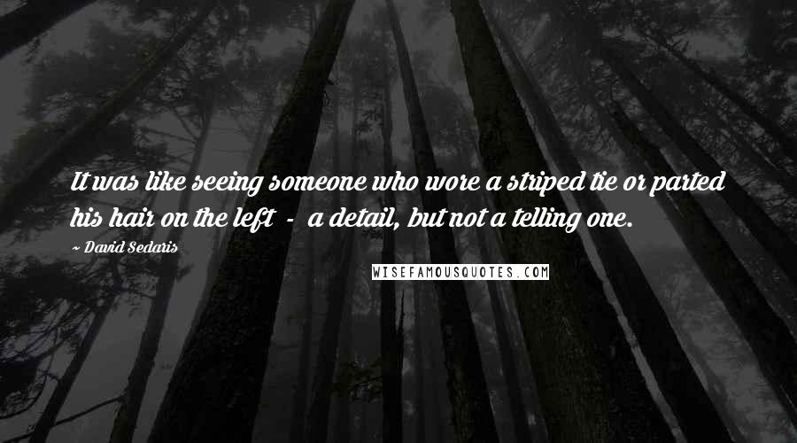 David Sedaris Quotes: It was like seeing someone who wore a striped tie or parted his hair on the left  -  a detail, but not a telling one.