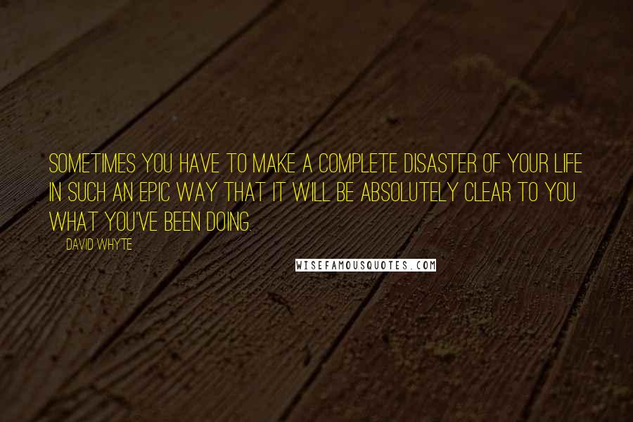 David Whyte Quotes: Sometimes you have to make a complete disaster of your life in such an epic way that it will be absolutely clear to you what you've been doing.