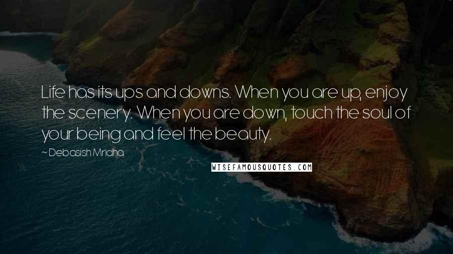 Debasish Mridha Quotes: Life has its ups and downs. When you are up, enjoy the scenery. When you are down, touch the soul of your being and feel the beauty.