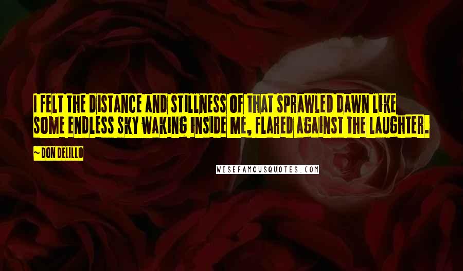 Don DeLillo Quotes: I felt the distance and stillness of that sprawled dawn like some endless sky waking inside me, flared against the laughter.