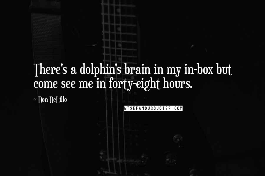 Don DeLillo Quotes: There's a dolphin's brain in my in-box but come see me in forty-eight hours.