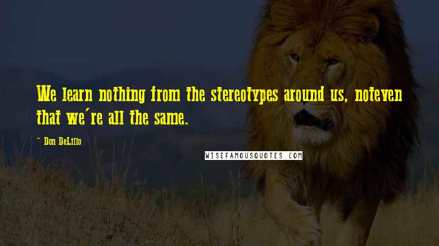 Don DeLillo Quotes: We learn nothing from the stereotypes around us, noteven that we're all the same.