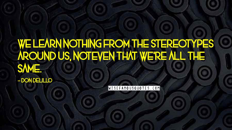 Don DeLillo Quotes: We learn nothing from the stereotypes around us, noteven that we're all the same.