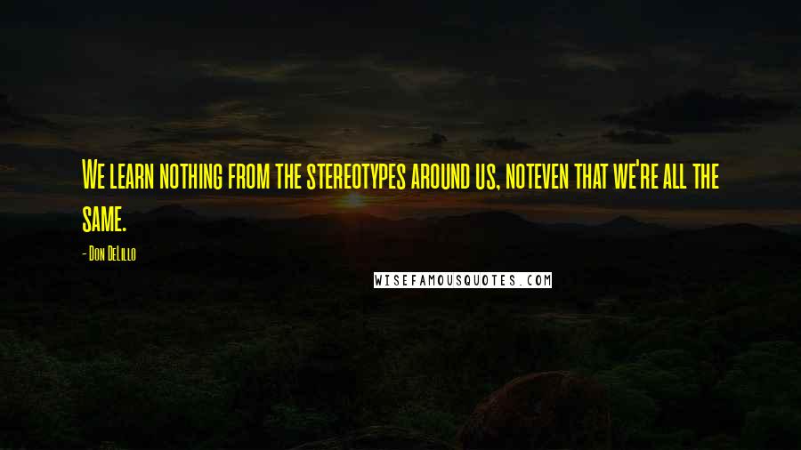 Don DeLillo Quotes: We learn nothing from the stereotypes around us, noteven that we're all the same.