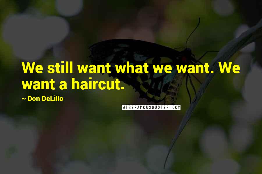 Don DeLillo Quotes: We still want what we want. We want a haircut.