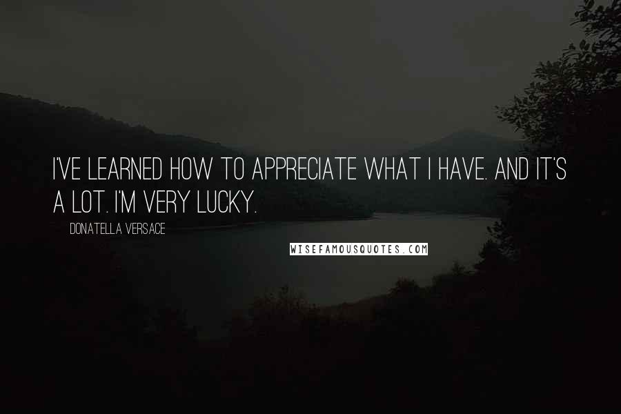 Donatella Versace Quotes: I've learned how to appreciate what I have. And it's a lot. I'm very lucky.