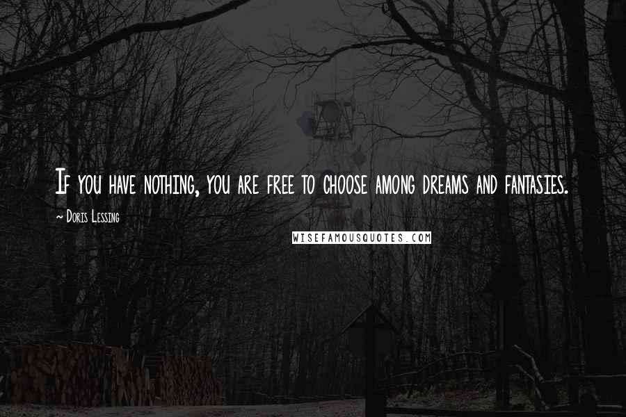 Doris Lessing Quotes: If you have nothing, you are free to choose among dreams and fantasies.