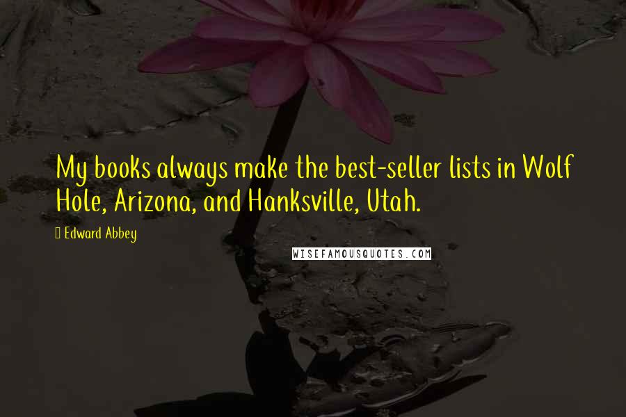 Edward Abbey Quotes: My books always make the best-seller lists in Wolf Hole, Arizona, and Hanksville, Utah.