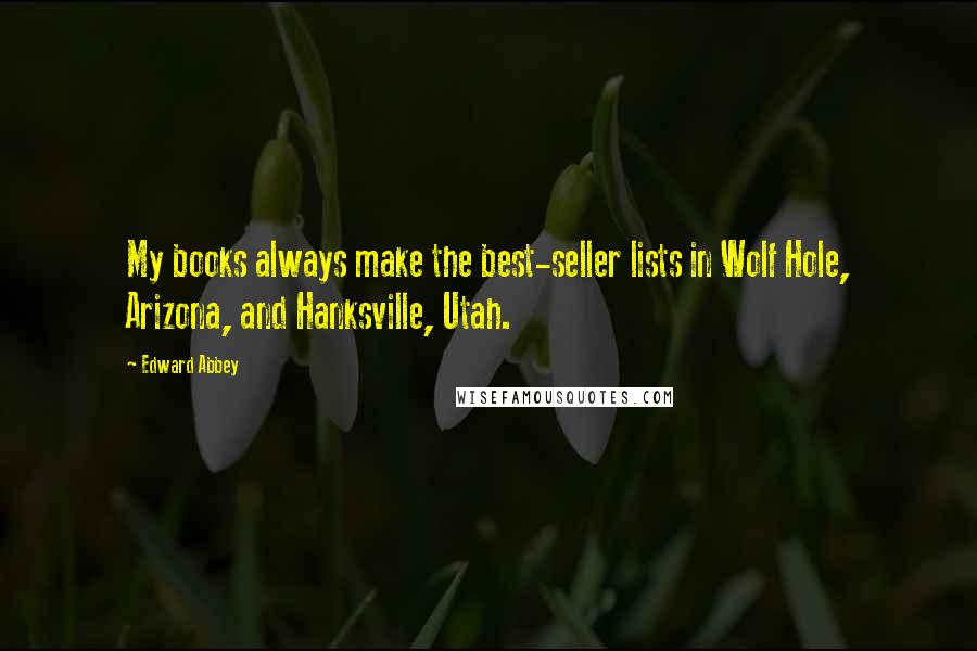 Edward Abbey Quotes: My books always make the best-seller lists in Wolf Hole, Arizona, and Hanksville, Utah.