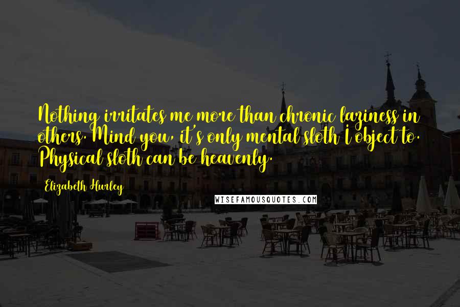 Elizabeth Hurley Quotes: Nothing irritates me more than chronic laziness in others. Mind you, it's only mental sloth I object to. Physical sloth can be heavenly.