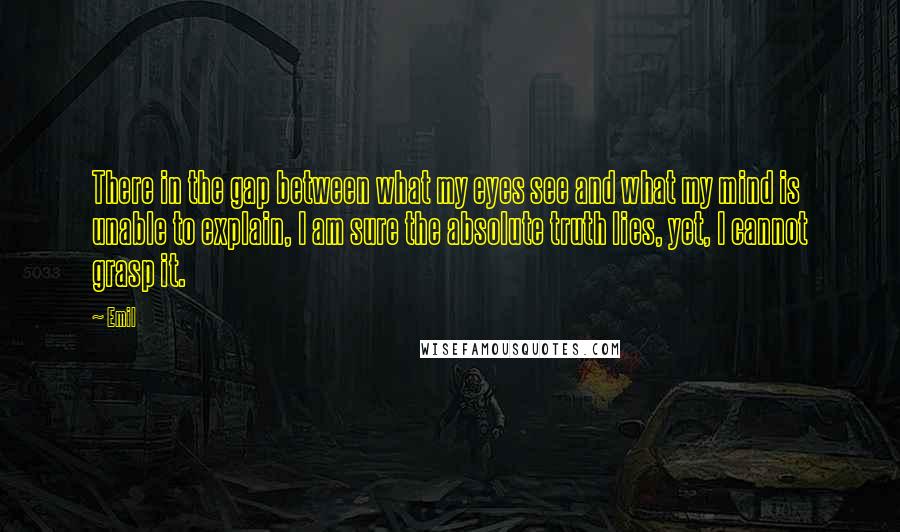 Emil Quotes: There in the gap between what my eyes see and what my mind is unable to explain, I am sure the absolute truth lies, yet, I cannot grasp it.