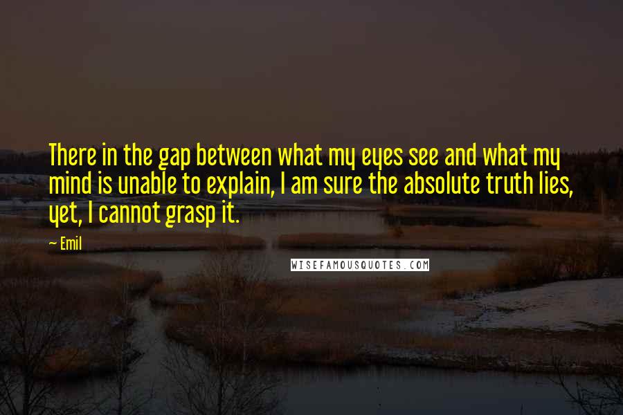 Emil Quotes: There in the gap between what my eyes see and what my mind is unable to explain, I am sure the absolute truth lies, yet, I cannot grasp it.