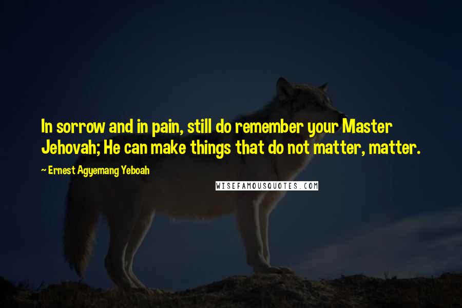 Ernest Agyemang Yeboah Quotes: In sorrow and in pain, still do remember your Master Jehovah; He can make things that do not matter, matter.