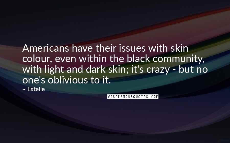 Estelle Quotes: Americans have their issues with skin colour, even within the black community, with light and dark skin; it's crazy - but no one's oblivious to it.