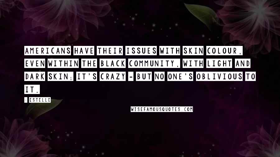 Estelle Quotes: Americans have their issues with skin colour, even within the black community, with light and dark skin; it's crazy - but no one's oblivious to it.
