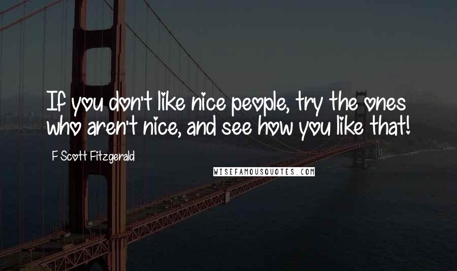 F Scott Fitzgerald Quotes: If you don't like nice people, try the ones who aren't nice, and see how you like that!