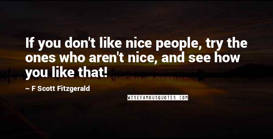 F Scott Fitzgerald Quotes: If you don't like nice people, try the ones who aren't nice, and see how you like that!