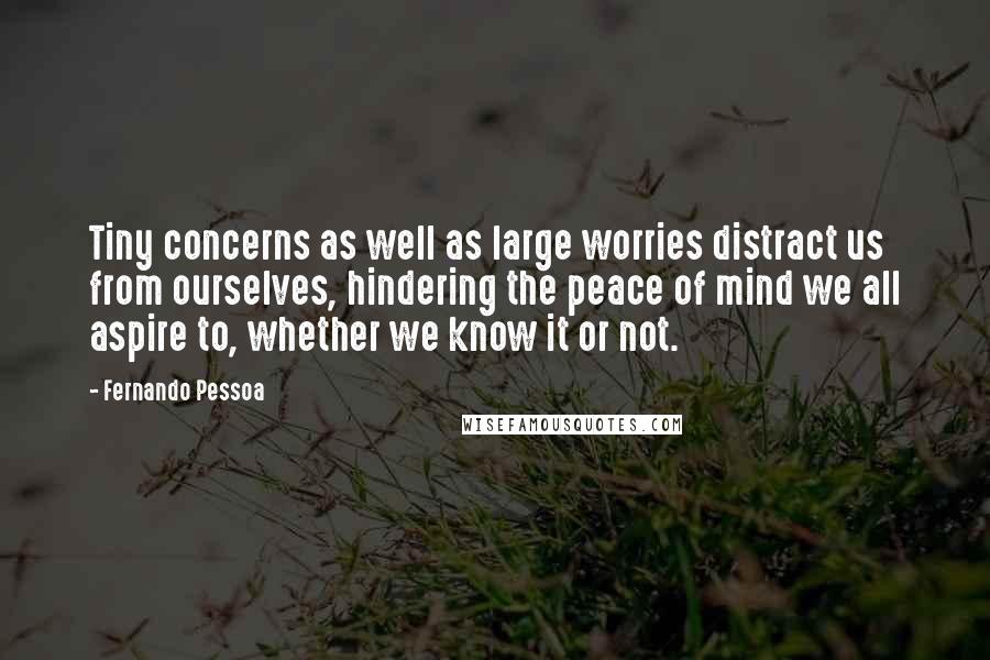 Fernando Pessoa Quotes: Tiny concerns as well as large worries distract us from ourselves, hindering the peace of mind we all aspire to, whether we know it or not.