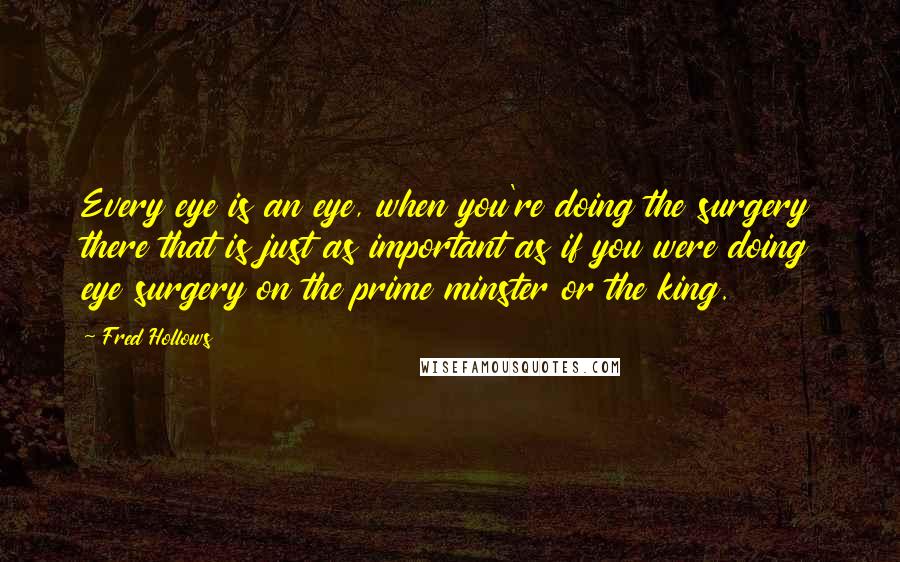 Fred Hollows Quotes: Every eye is an eye, when you're doing the surgery there that is just as important as if you were doing eye surgery on the prime minster or the king.