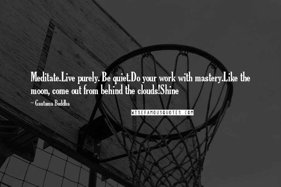 Gautama Buddha Quotes: Meditate.Live purely. Be quiet.Do your work with mastery.Like the moon, come out from behind the clouds!Shine