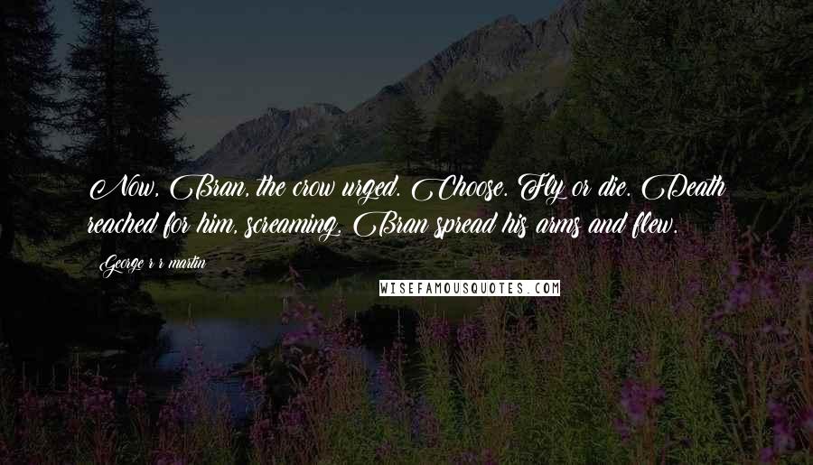 George R R Martin Quotes: Now, Bran, the crow urged. Choose. Fly or die. Death reached for him, screaming. Bran spread his arms and flew.