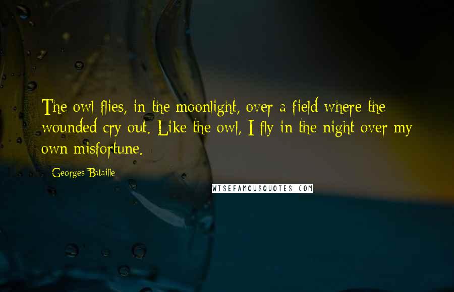 Georges Bataille Quotes: The owl flies, in the moonlight, over a field where the wounded cry out. Like the owl, I fly in the night over my own misfortune.