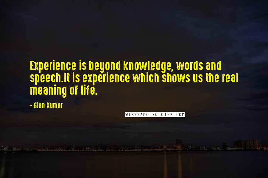 Gian Kumar Quotes: Experience is beyond knowledge, words and speech.It is experience which shows us the real meaning of life.