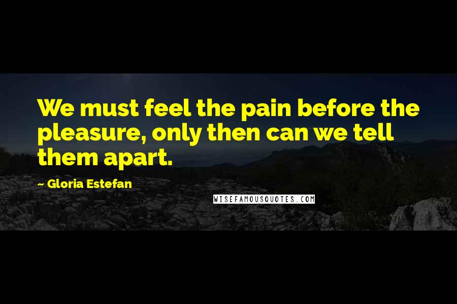 Gloria Estefan Quotes: We must feel the pain before the pleasure, only then can we tell them apart.